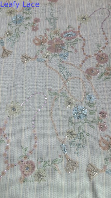 Shinning  Leafy Sequins  Lace Fabric for Full Dress East Culture Dinner Gowns Shining Fabric