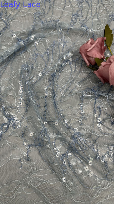 Sequin Lace Embrroidered Fabric Uxury French Style For Bridal Wear Evening Dresses And Decorations