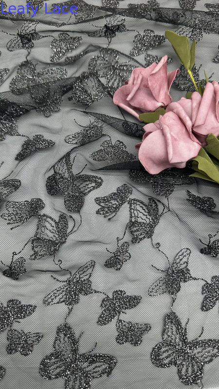 Butterfly Luxury Chemical Lace Fabric Romantic Lace for Wedding Couture Black Mesh Dresses