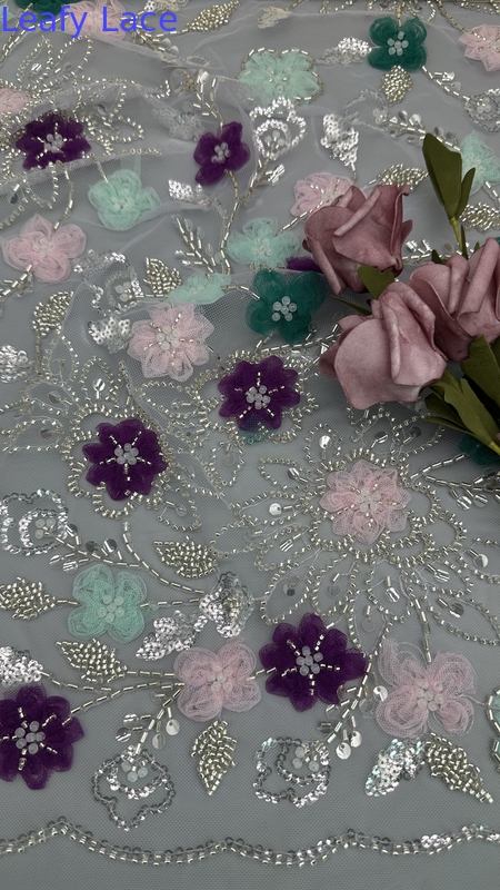 Colorful Butterfly Floral Embroidered Lace Fabric Mesh for New Collection Evening Gown