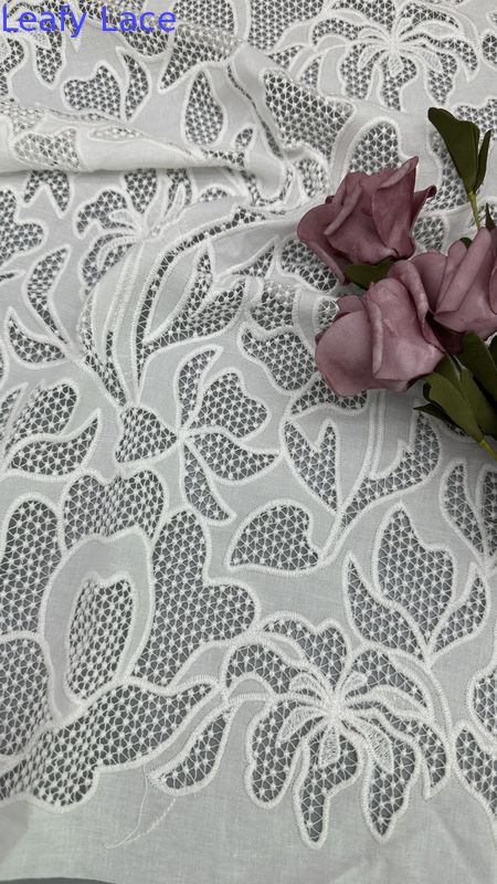 Embroidered Lace Fabric 100% Cotton Hollow-up Customized Breathe for Party Gowns Dresses
