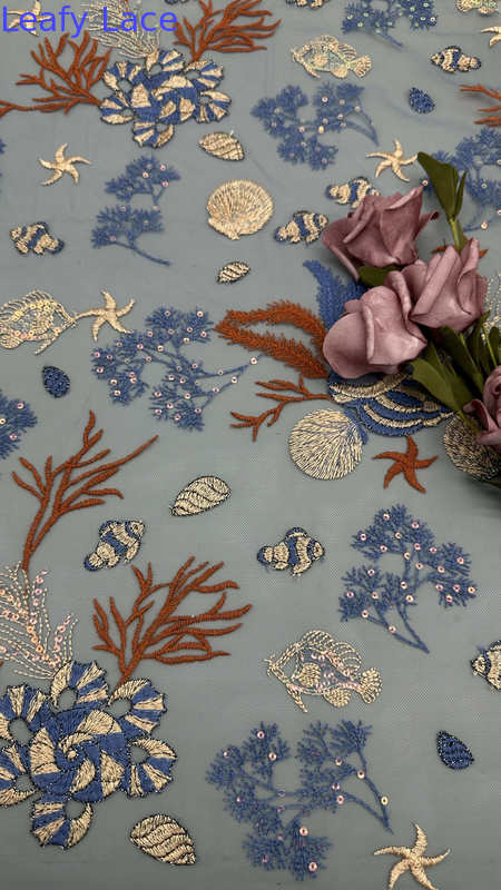 Sea Colorful Sequin Fabric For Embroidered Luxary Factory to Runway – Premium Laceess