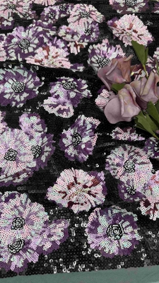 Μέσα Tulle Sequin κεντημένο ύφασμα 49 ίντσες λουλούδια για γυναίκες φορούν