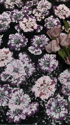 Μέσα Tulle Sequin κεντημένο ύφασμα 49 ίντσες λουλούδια για γυναίκες φορούν
