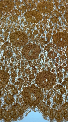 Καφέ χρώμα Chenille Yarn Floral Scalloped Edge Δαντέλα από το Υδρόδρομο φόρεμα για γυναίκες φόρεμα