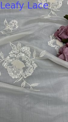 3D Floral Tulle Mesh Fabric Breathe Mesh Lace Fabric Leafy Sequin Fabric Πλαστικό από μαλλί