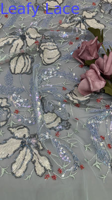 Διάτρηση Γεμισμένα φύλλα Sequins Δαντέλα ύφασμα για κομψή αναπνοή Δείπνο φορέματα λαμπερό ύφασμα