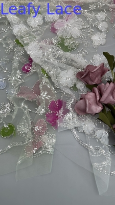 Φύλλωμα κεντημένο με χάντρες Ύφασμα πλέγμα Floral για βραδινά φορέματα Σχεδιασμός