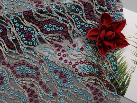 49 ίντσα χρωμάτισε το τρισδιάστατο Floral ύφασμα δαντελλών πολυτέλειας για τα θηλυκά φορέματα