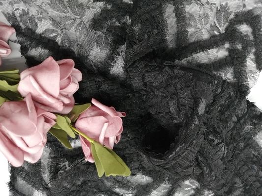 Μαύρο ύφασμα δαντελλών Applique λουλουδιών κεντητικής πλέγματος του Tulle