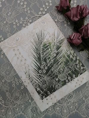 Γαλλικό ύφασμα δαντελλών Chantilly πορτοκαλί Tulle Lurex μεταλλικό ασημένιο