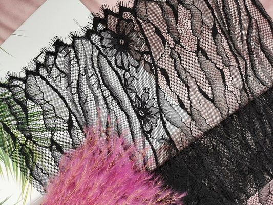 Μαύρο Lurex μεταλλικό λουλουδιών ύφασμα δαντελλών Chantilly γραμμών γαλλικό