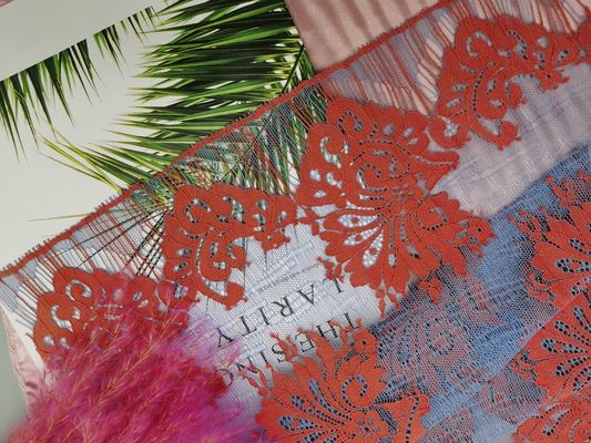 Κόκκινο Eyelash οστράκων ύφασμα πλέγματος ακρών Floral κεντημένο