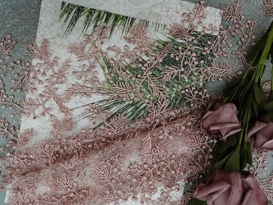 Ρόδινο Floral κεντημένο τσέκι ύφασμα γαμήλιων δαντελλών υφάσματος από το ναυπηγείο