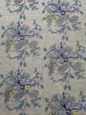 Πολυεστέρα πορφυρό ύφασμα πλέγματος του Tulle Floral κεντημένο από το ναυπηγείο