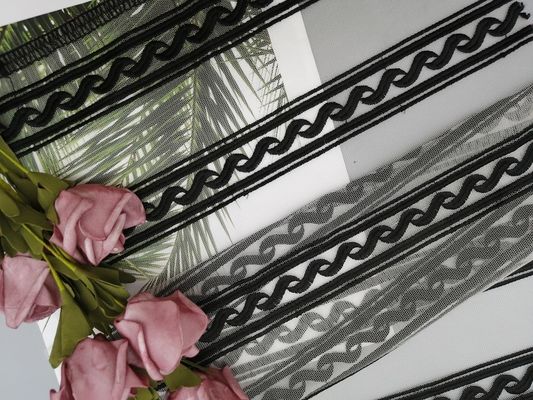 Νάυλον γραμμικό γεωμετρικό μαύρο κεντημένο ύφασμα δαντελλών
