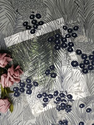 Τρισδιάστατο Floral ύφασμα δαντελλών τσιγγελακιών κεντητικής ναυτικού 60 ναυπηγείων