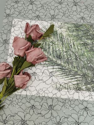 142CM παντού ελβετική Floral πολυεστέρα δαντελλών κεντητική αντίθεσης περιποίησης ασημένια