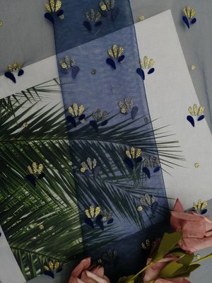 Η βασιλική μπλε μεταλλική συγκεντρωμένη δαντέλλα ακτινοβολεί τυπωμένο φύλλο αλουμινίου ύφασμα πλέγματος του Tulle