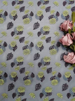 125CM τρισδιάστατη Floral κεντητική μεταλλικό Tulle τουλιού δαντελλών χρωματισμένη ύφασμα