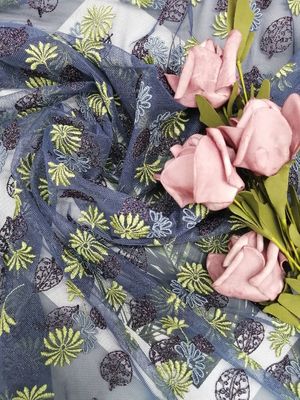 125CM τρισδιάστατη Floral κεντητική μεταλλικό Tulle τουλιού δαντελλών χρωματισμένη ύφασμα