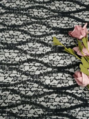 Black Cording Embroidery Crochet Lace Fabric Luxury Party Tulle Mesh