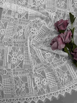 Ύφασμα δαντελλών 140CM άσπρο Geo Floral νάυλον ΑΖΩΤΟΥΧΟ σε ελεύθερο σύνθεσης βαμβακιού
