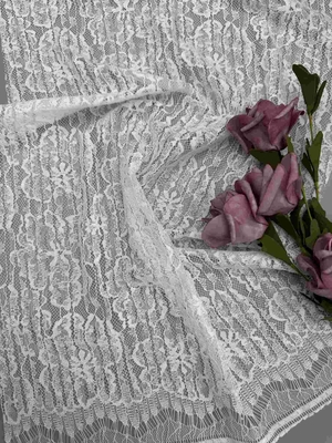 Άσπρο Floral ύφασμα δαντελλών 55 ίντσας στη νάυλον σύνθεση τεχνητής μέταξας βαμβακιού με το όστρακο Eyelash