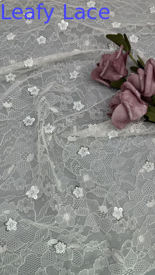 Λευκό γαλλικό ύφασμα από δαντέλα Chantilly Luxury Sequin Δαντέλα για βραδινά φορέματα και σχέδια μόδας
