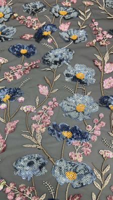 3D Floral Sequin Ύφασμα με Κέντημα για Φορέματα Πάρτι Υψηλής Ποιότητας