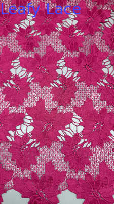 Ροζ δαντέλα με στυλ φύλλων, κεντημένο υφάσμα δαντέλας για νυφικό νυφικό